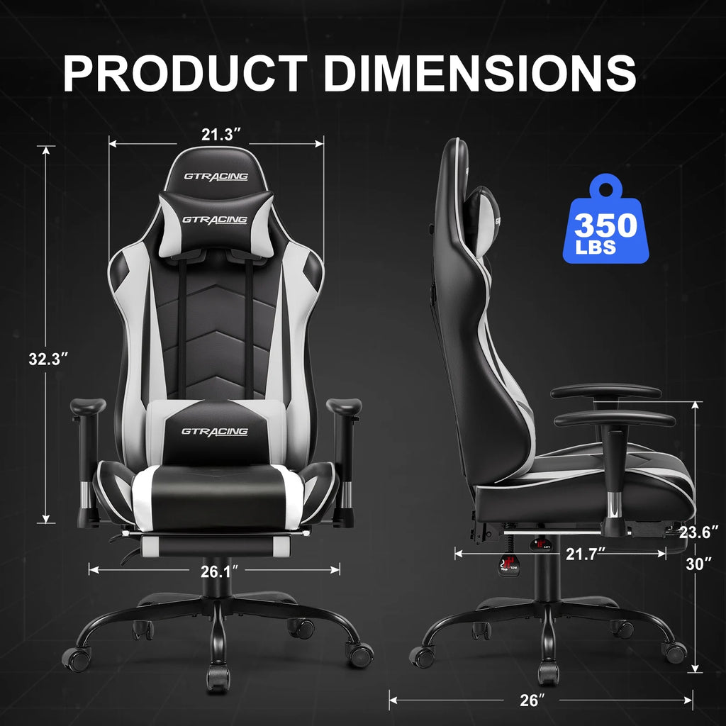 GTRACING Gaming Chair, Ergonomic Office Desk Chair with Lumbar Support, PU Leather, Footrest & Adjustable Headrest, Red