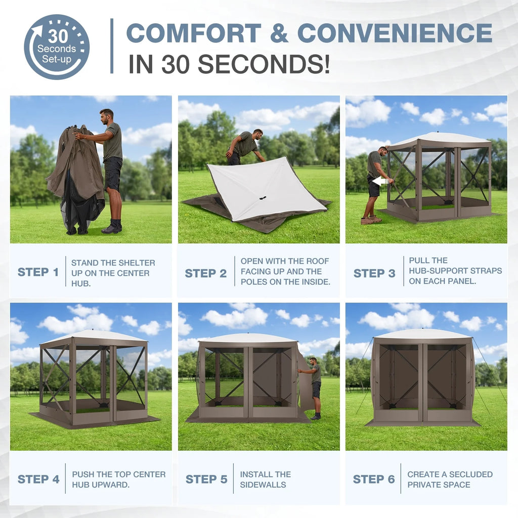 Hoteel 6x6ft Outdoor Pop Up Gazebo for Camping, Screen House with 4 Sidewalls and Mosquito Netting, Waterproof, UV Resistant,Portable Carry Bag, for Outdoor Camping, Lawn and Backyard, Brown
