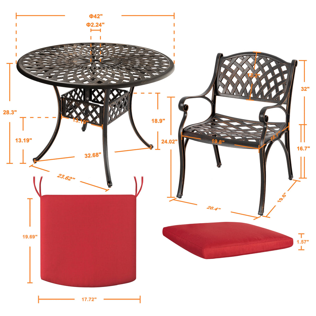 Nuu Garden 5-Piece Outdoor Bar Set, Outdoor Patio Dining Furniture Set, Round Dining Table with Umbrella Hole and Patio Dining Chairs, Bronze