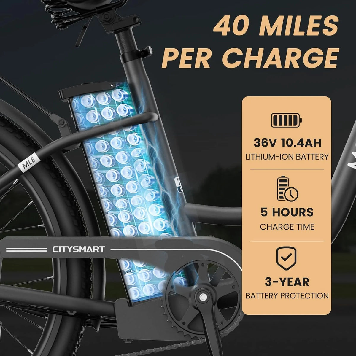 MOONCOOL Electric Bicycle for Adults 350W , 7-Speed Ebike with 36V 10.4Ah Removable Battery， 40 Miles Range , 20 mph Electric Commuter Bike for Women Men, Certified to UL 2849 by SGS