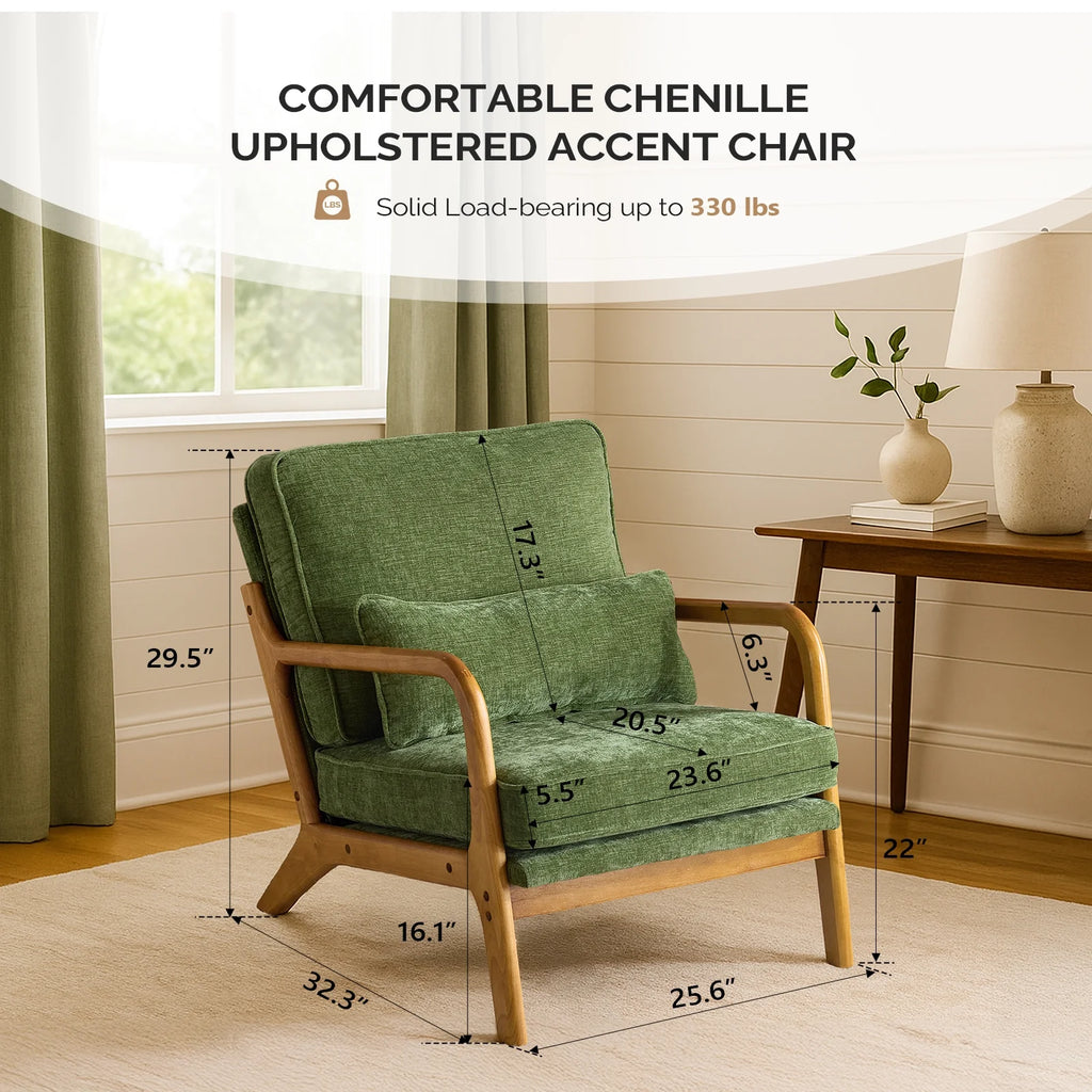 Ktaxon Accent Chair Corduroy Upholstered Armchair, Reading Club Chair with Pillow and Solid Wood Frame for Living Room Bedroom Furniture Off White