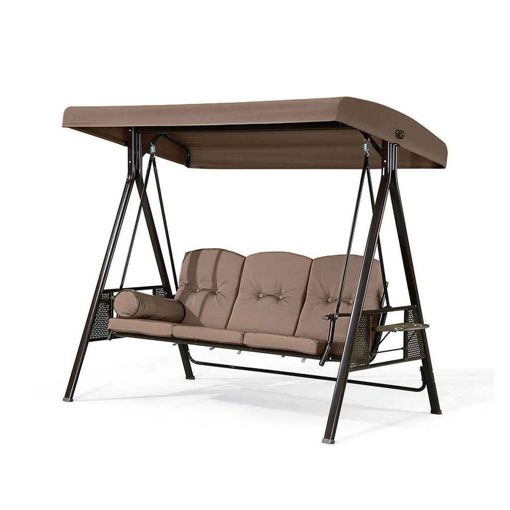 PURPLE LEAF 3-Seat Deluxe Outdoor Patio Porch Swing with Weather Resistant Steel Frame, Adjustable Tilt Canopy, Cushions and Pillow Included, Terra