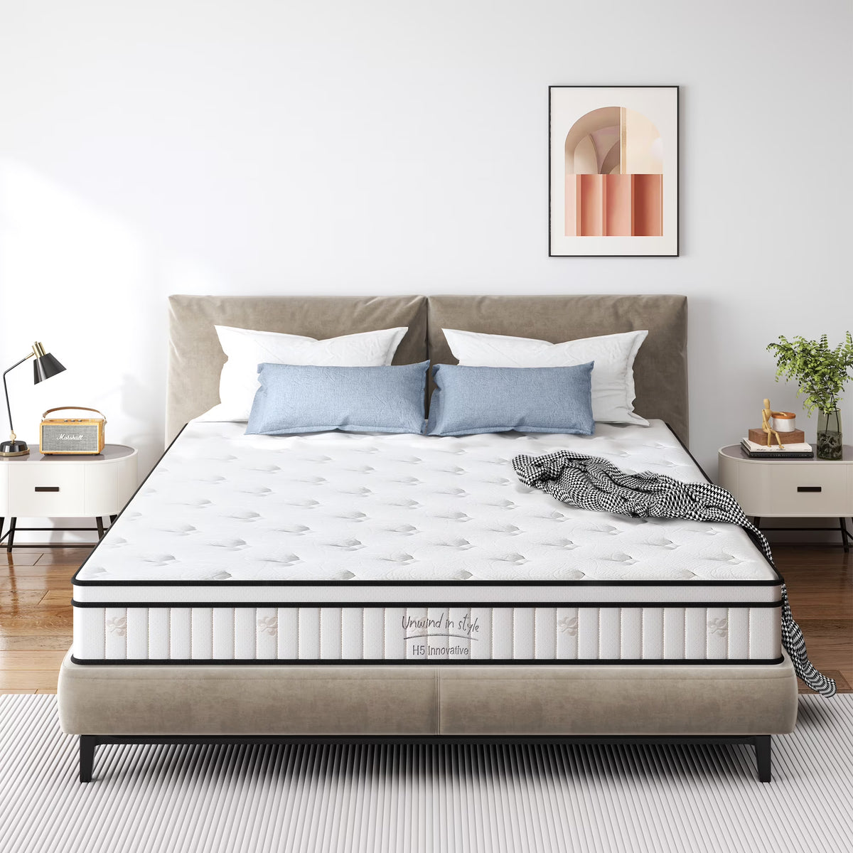 Twin Mattress,Hybrid Innerspring and Memory Foam Mattress in a Box,Medium Firm Support with Cooling Fabric,CertiPUR-US Certified,75"x39"x6",White+Blue
