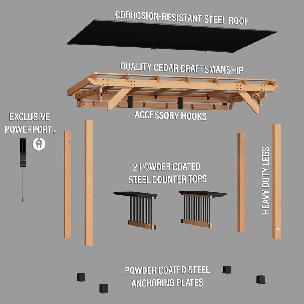 Backyard Discovery Saxony XL 12'x6' Cedar Grill Gazebo, Galvanized Steel Roof, Bar Tops