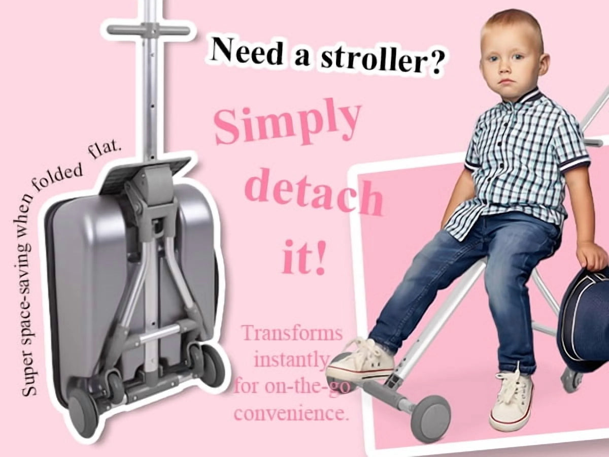 Fridtrip 20 Inch Hardside Carry on Luggage - 3-in-1 Kids Ride-on Suitcase with Spinner Wheels, Child Seat & Stroller Design, Lightweight Hard Shell Travel Luggage with Large Capacity for Family Trips