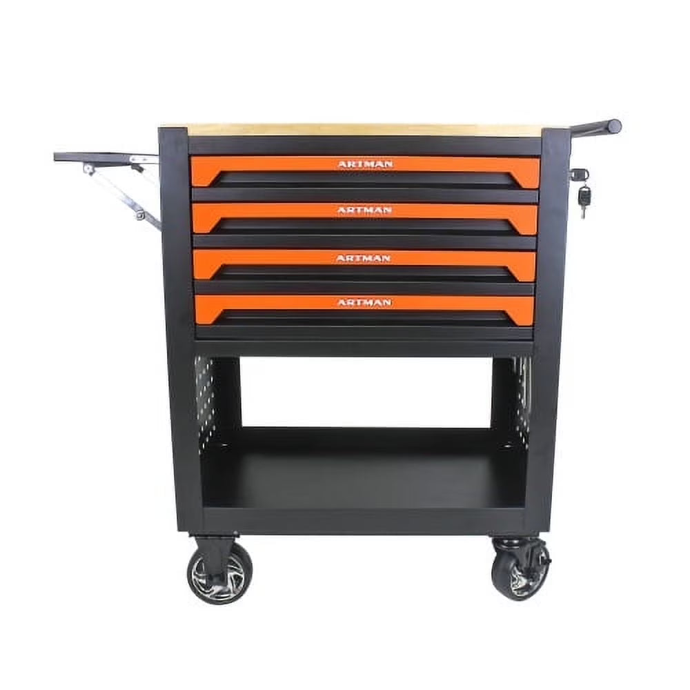ARTMAN 4-Drawer Tool Cart with Wheels and Drawers ,Wood Top Tool Box Cart for Workshop Warehouse Garage