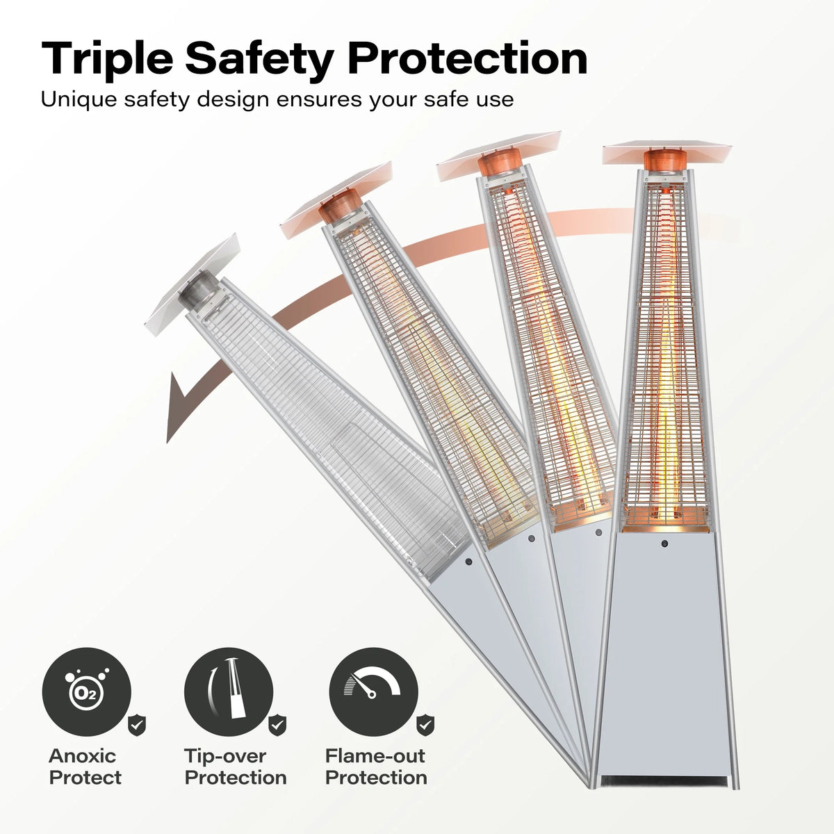 LAUSAINT HOME 87'' Tall Pyramid Patio Heater with Wheels, Glass Tube Flame Heating 48000 BTU & Dust Cover