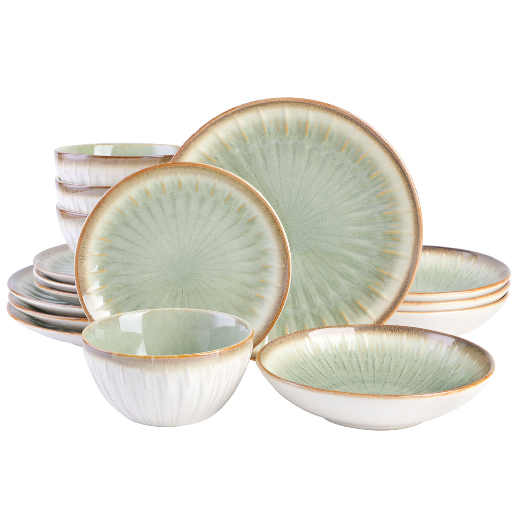 Gibson Elite Mayfair Bay 16 Piece Double Bowl Embossed Reactive Dinnerware Blue