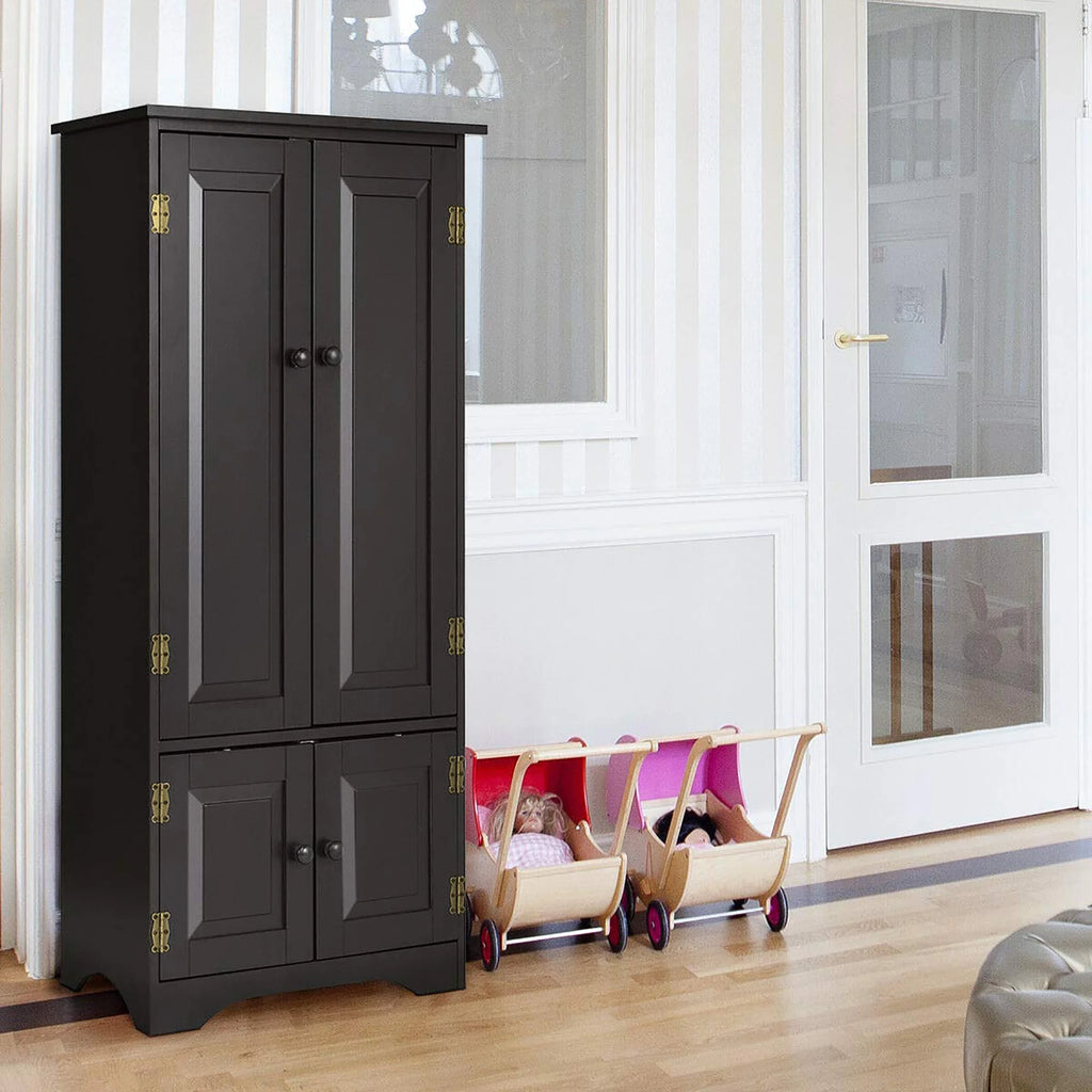 Costway Accent Storage Cabinet Adjustable Shelves Antique 2 Door Floor Cabinet Cream White