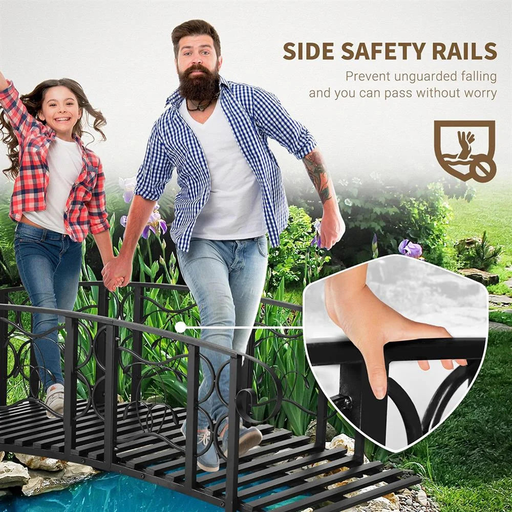 GVN Bridge, Garden Bridge,Metal Arch Backyard Garden Bridge with 660 lbs. Weight Capacity, Safety Siderails, Black