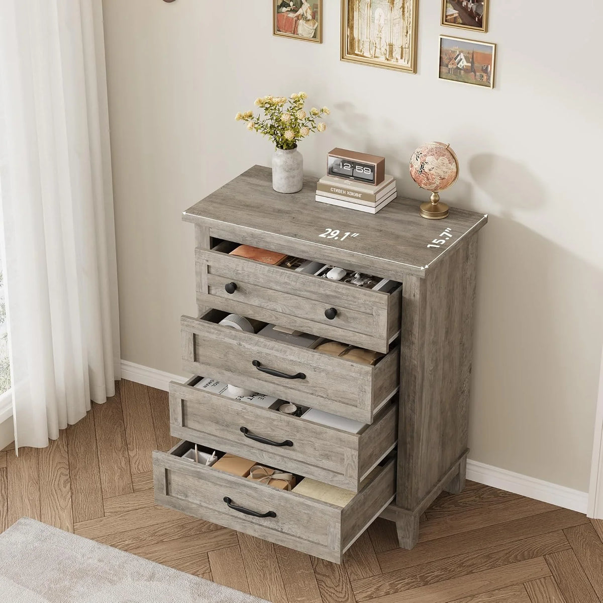 4 Drawer Dresser for Bedroom,34.8" Tall Bedroom Dresser with Large Drawer& Black Handles,Wooden Storage Organizer Cabinet Chest of Drawer for Living Room,Hallway