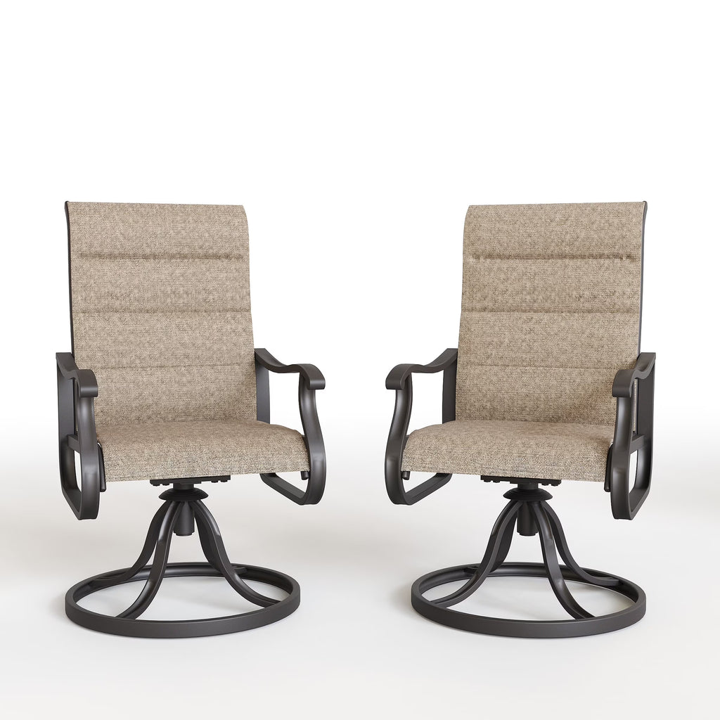 ELPOSUN Patio Swivel Chairs Set of 2, Outdoor Dining Chairs High Back All Weather Breathable Textilene Outdoor Swivel Chairs with Metal Rocking Frame for Lawn Garden Backyard Deck, Khaki