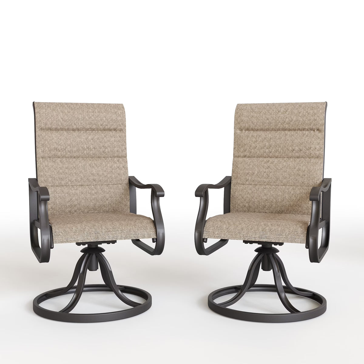ELPOSUN Patio Swivel Chairs Set of 2, Outdoor Dining Chairs High Back All Weather Breathable Textilene Outdoor Swivel Chairs with Metal Rocking Frame for Lawn Garden Backyard Deck, Khaki