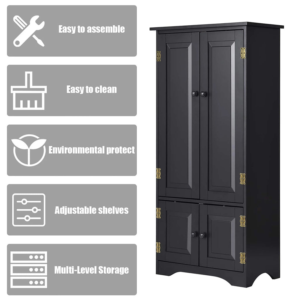 Costway Accent Storage Cabinet Adjustable Shelves Antique 2 Door Floor Cabinet Cream White