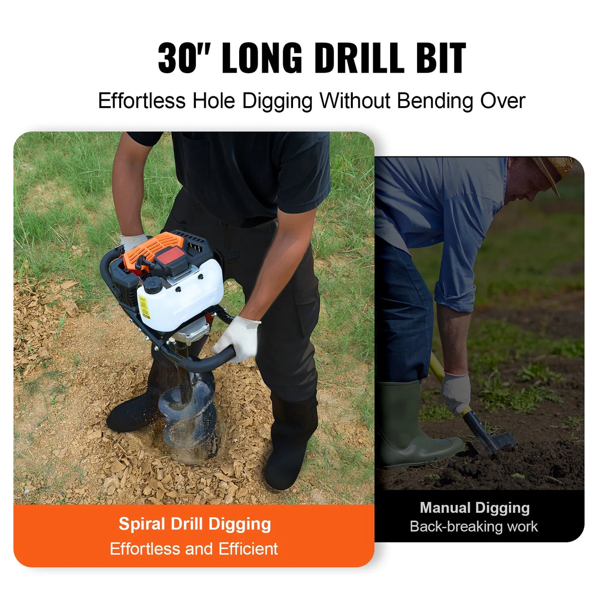 KFFKFF Gas Earth Auger, 52CC 1450W, includes 8 Drill Bit & Extension Rod, Ideal for Garden, Farmland Fence Installation, Orange & Black