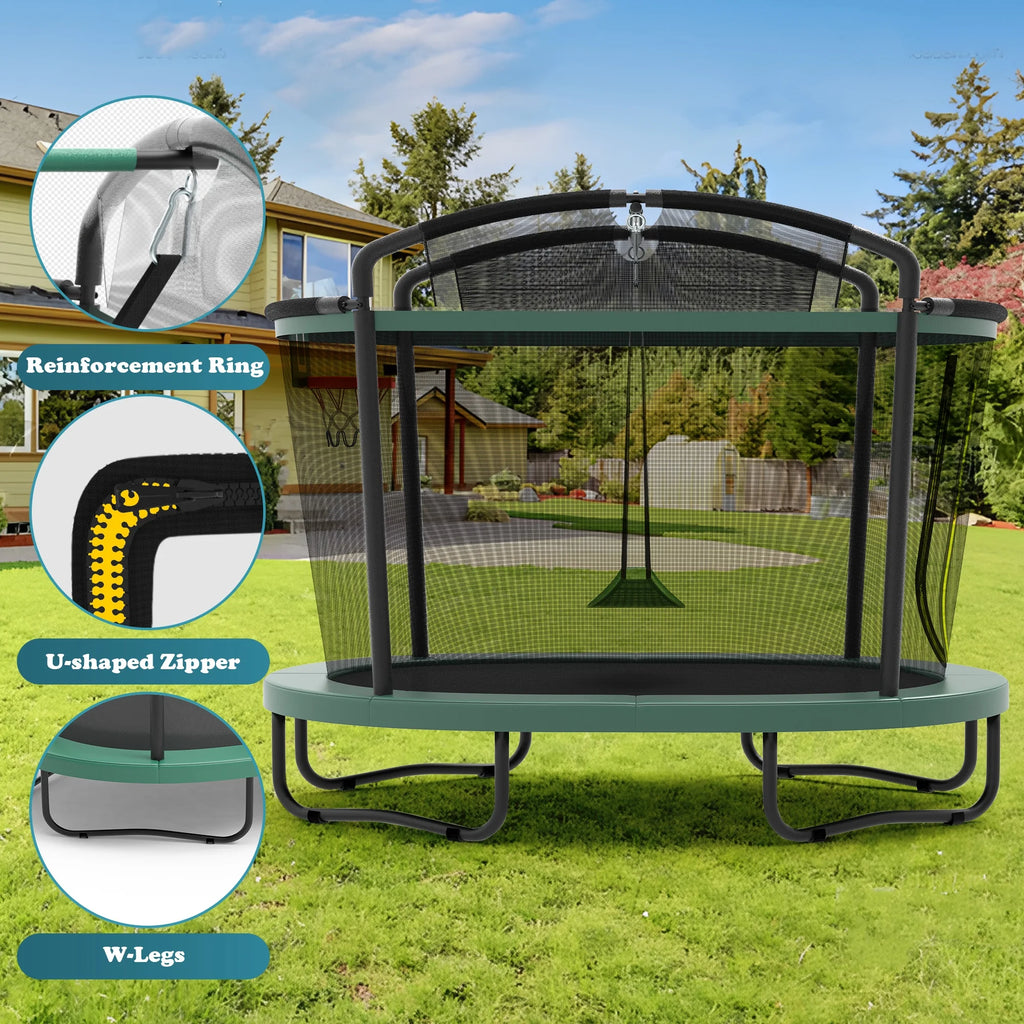 Seizeen 6FT Trampoline for Kids, 3-IN-1 Rectangular Outdoor/Indoor Trampoline with Enclosure, Basketball Hoop, Swing
