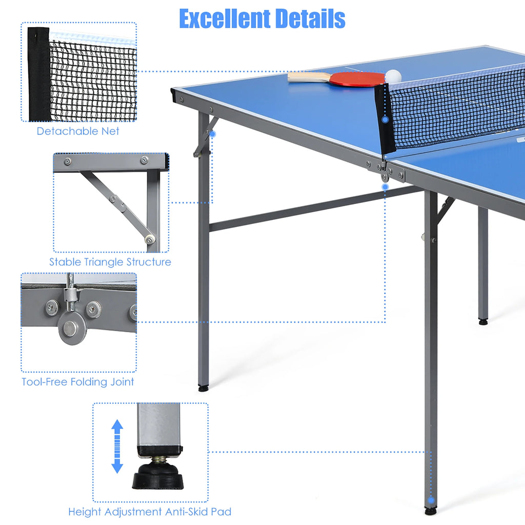 Goplus 6 x3 Portable Tennis Ping Pong Folding Table w/Accessories Indoor Outdoor Game