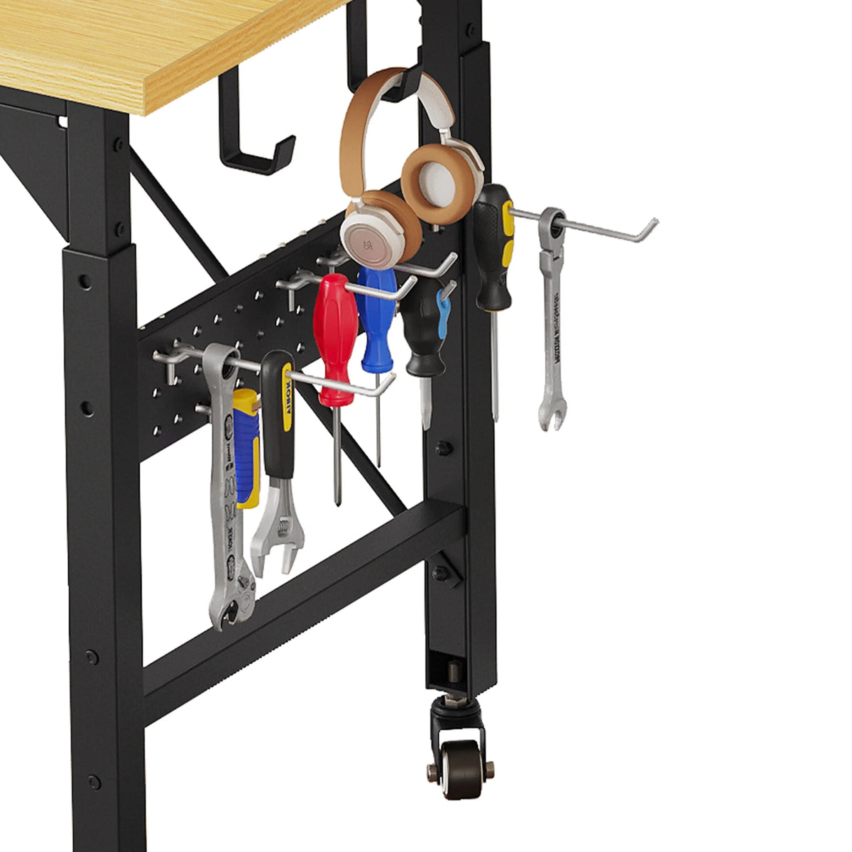 DEXTRUS Multifunctional Workbench with Wheels, 59.1" x 23.6" with Pegboard Worktable w/ Power Outlets, A3 Steel Work Bench For Garage max. Heavy Duty Workbench 2000lbs Weight Capacity