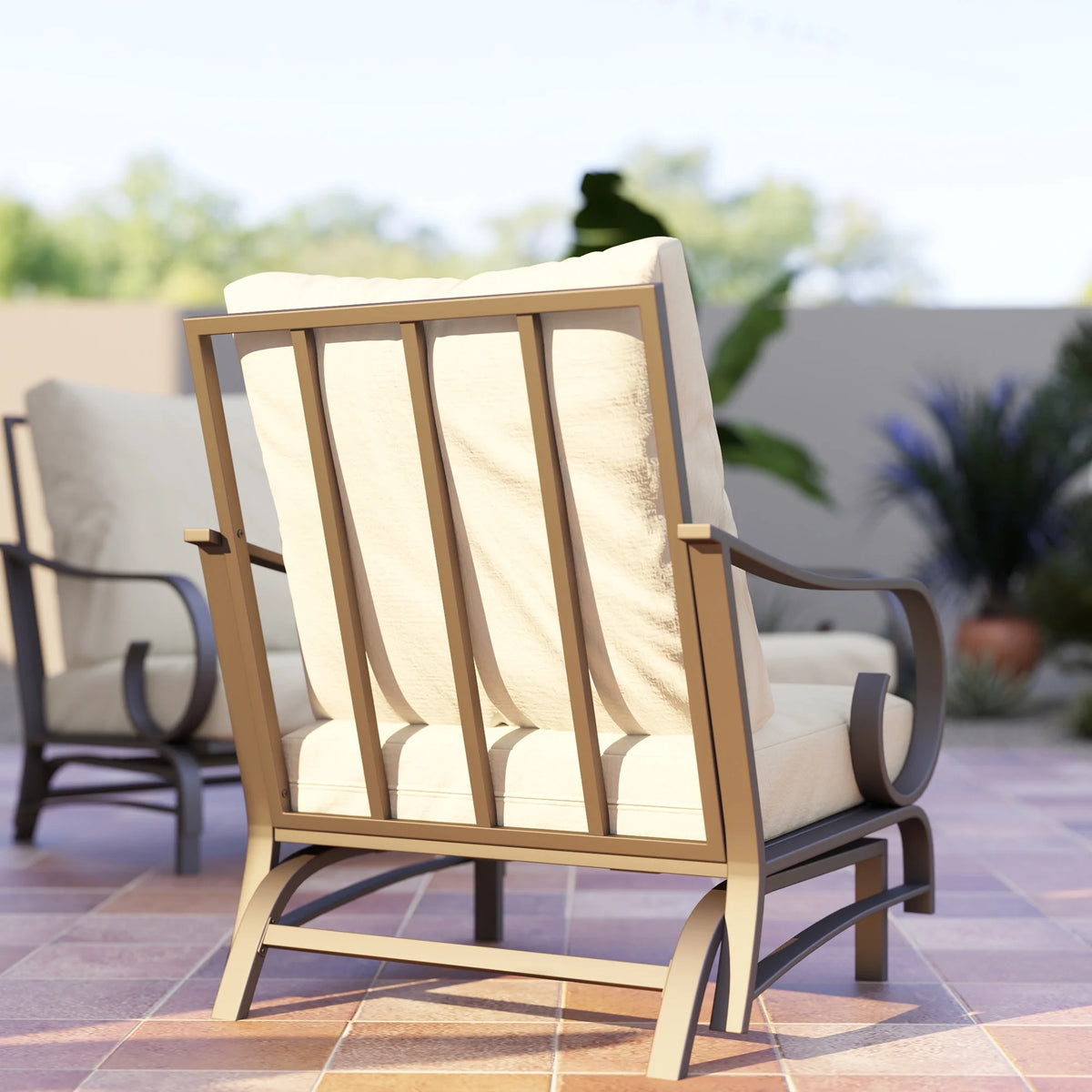 Outsunny 5 Piece Patio Furniture Set with 2 Rocking Chairs, 3-Seat Sofa, and 2 Ottomans for Garden, Lawn, Deck, Backyard, Beige