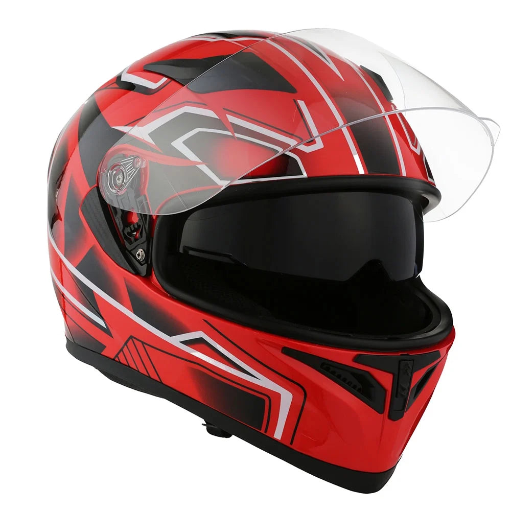 1Storm Motorcycle Modular Full Face Flip up Dual Visor Helmet + Spoiler + Motorcycle Bluetooth Headset: HJK316 Mechanic Red