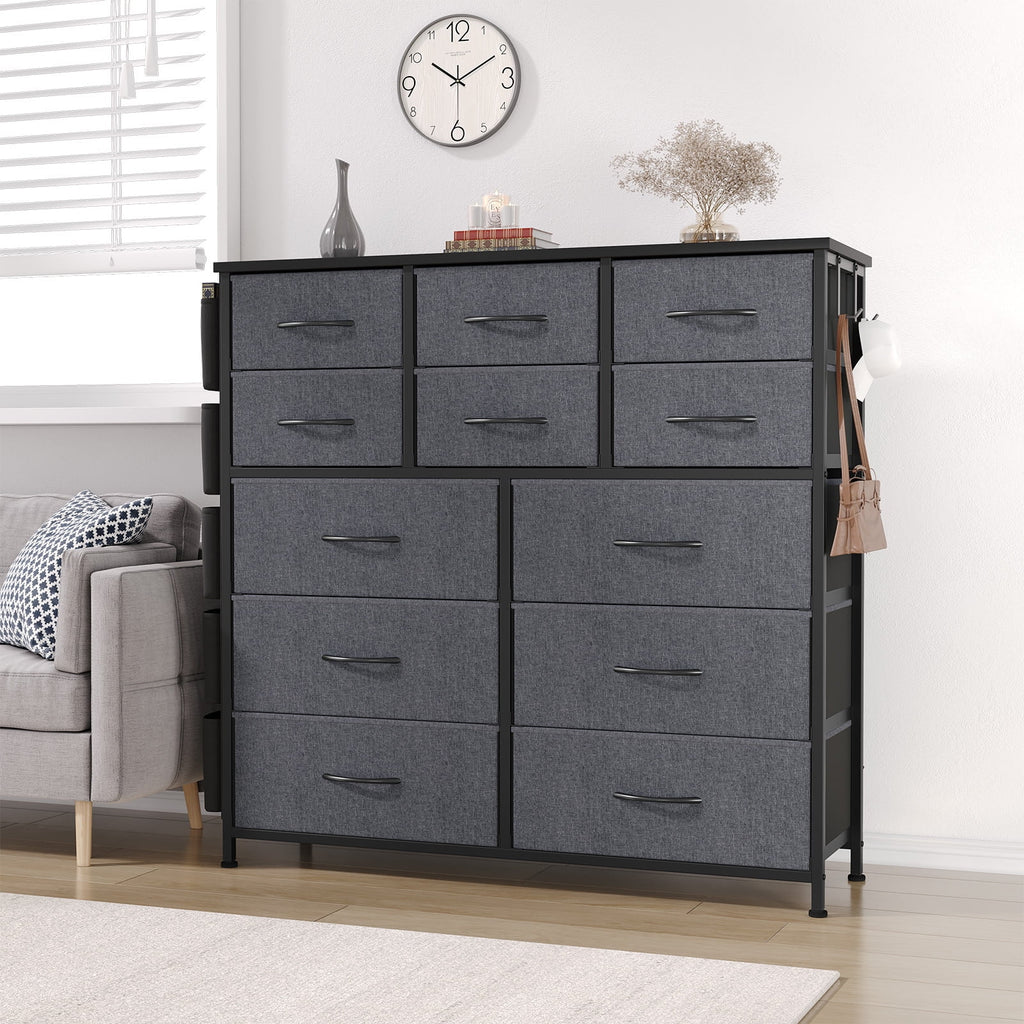 KATIDAP Dresser for Bedroom with 12 Drawer, Dressers & Chests of Drawers for Hallway, Entryway, Storage Organizer Unit with Fabric, Sturdy Metal Frame, Wood Tabletop, Easy Pull Handle,Pink
