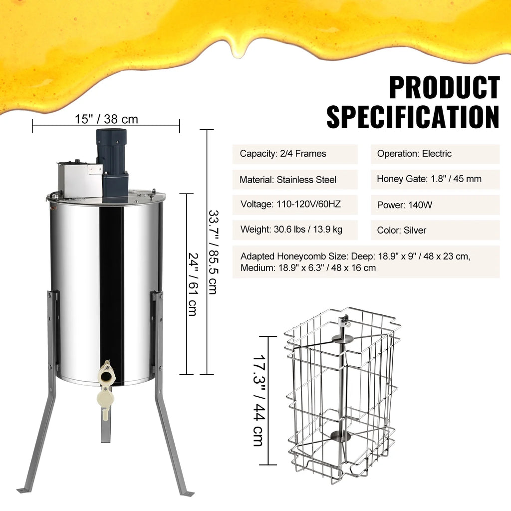 BENTISM Electric Honey Extractor DD-2/4 High-Power Motor Bee Guards