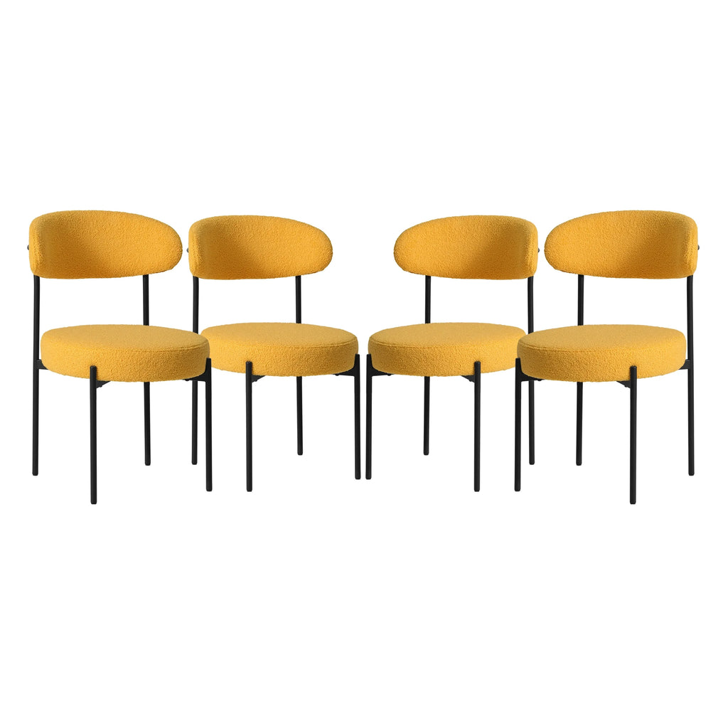 WestinTrends Alexandria Mid-Century Modern Upholstered Sherpa Round Dining Chairs (Set of 4), Sunset Gold
