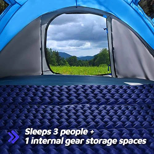 4 Person Easy Pop Up Tent,9.5'X6.6'X52'',Waterproof, Automatic Setup,2 Doors-Instant Family Tents for Camping, Hiking & Traveling, Blue