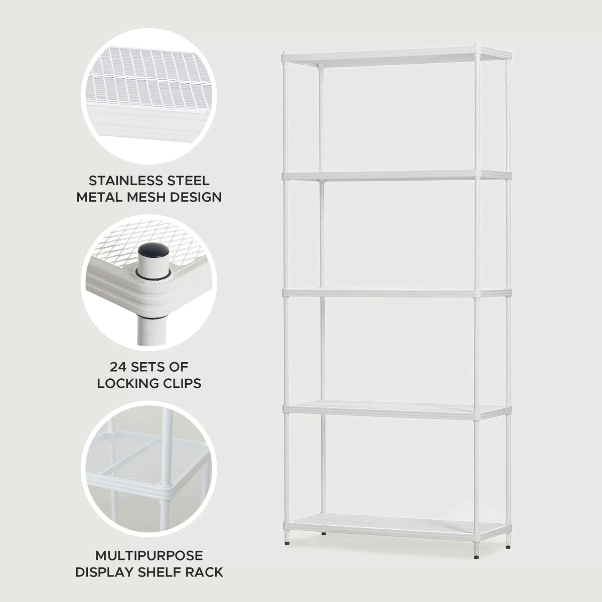 Design Ideas MeshWorks 5 Tier Steel Storage Shelving Unit Bookshelf, Green