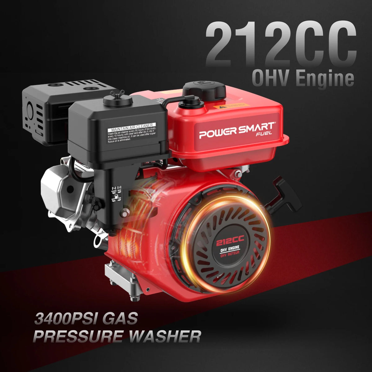 PowerSmart 3400PSI Gas Pressure Washer, 212cc Engine 2.5GPM 5 Quick-Adjustable Nozzles for Gardens