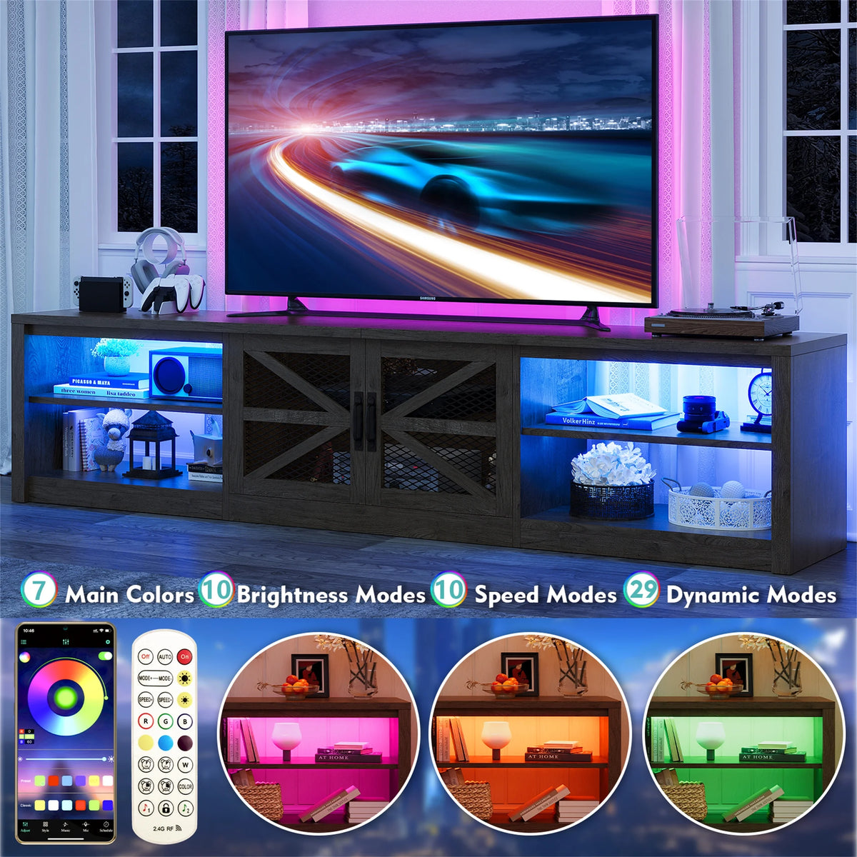 Planntonneo Mid-Century Modern Fluted TV Stand Wooden Media Console Entertainment Center for Living Room, Walnut Color