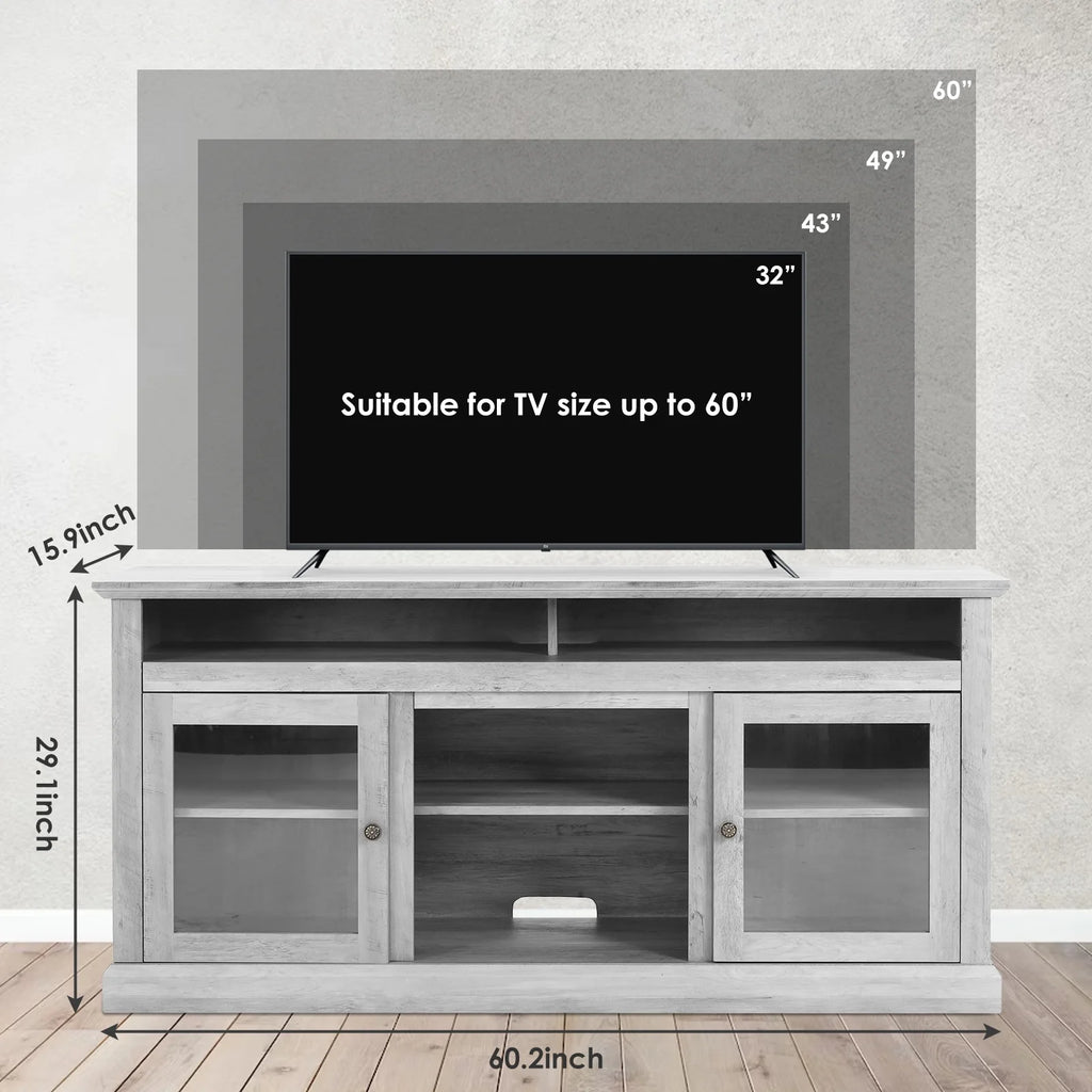 TV Stand for 65 Inch TV, Entertainment Center with Two Glass Barn Doors and Storage Cabinet Table, Farmhouse Style Media Console Table for Living Room(Coffee)