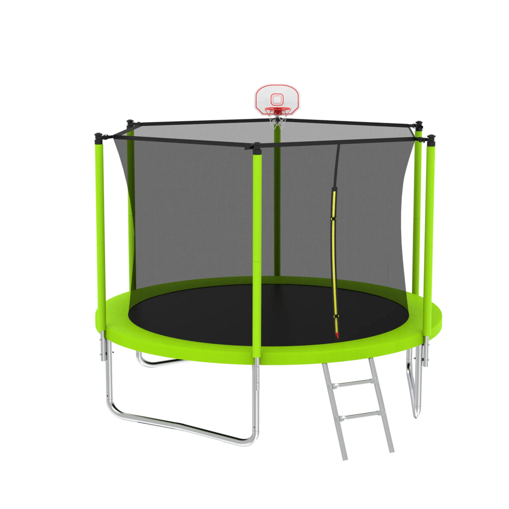 8FT Trampoline for Kids,Outdoor Trampoline with Basketball Hoop,Heavy-Duty Trampoline with Safety Enclosure Net,Blue