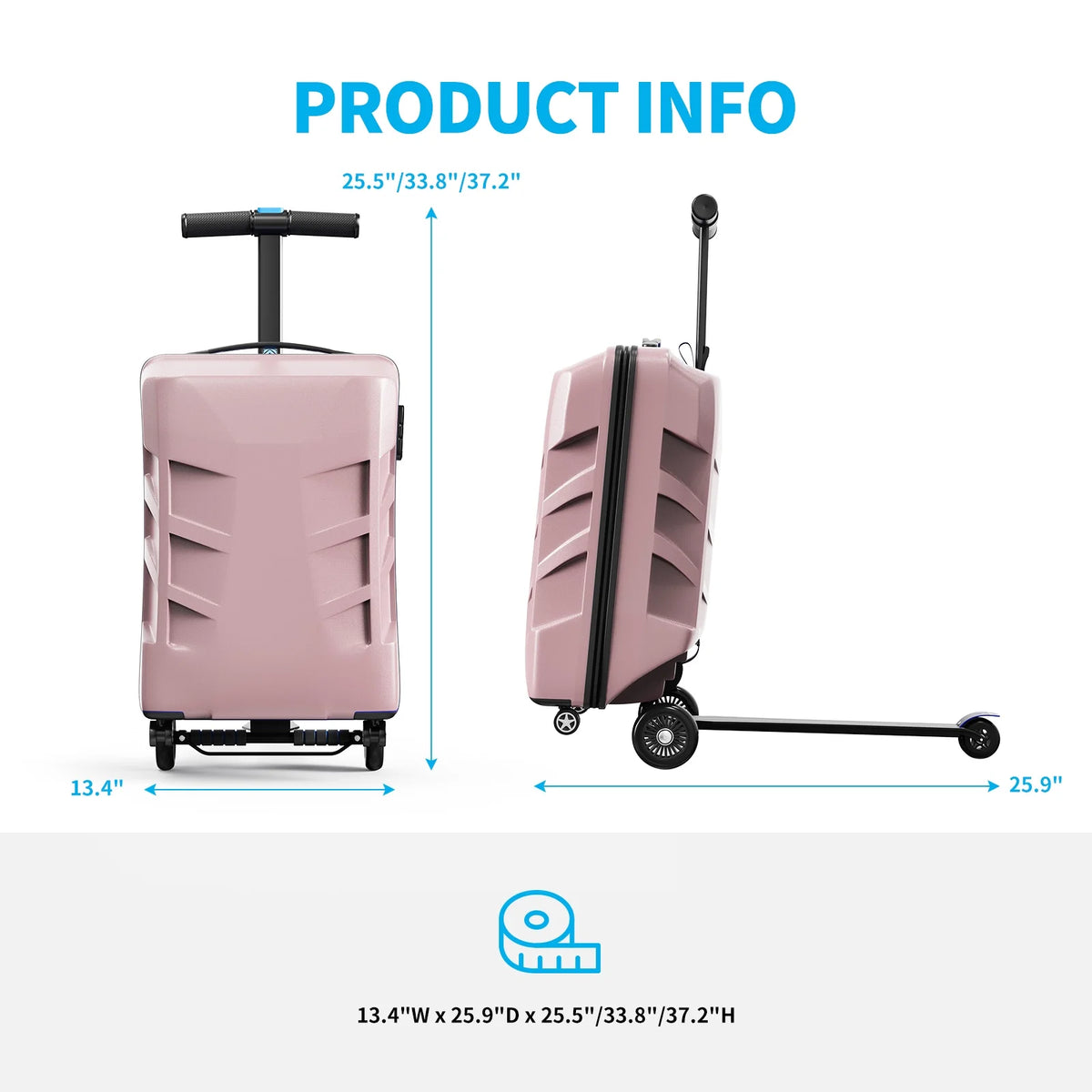 TABU Scooter Luggage for Kids & Adults, Carry on Luggage with Wheels for Kids Ages 6-15,Blue