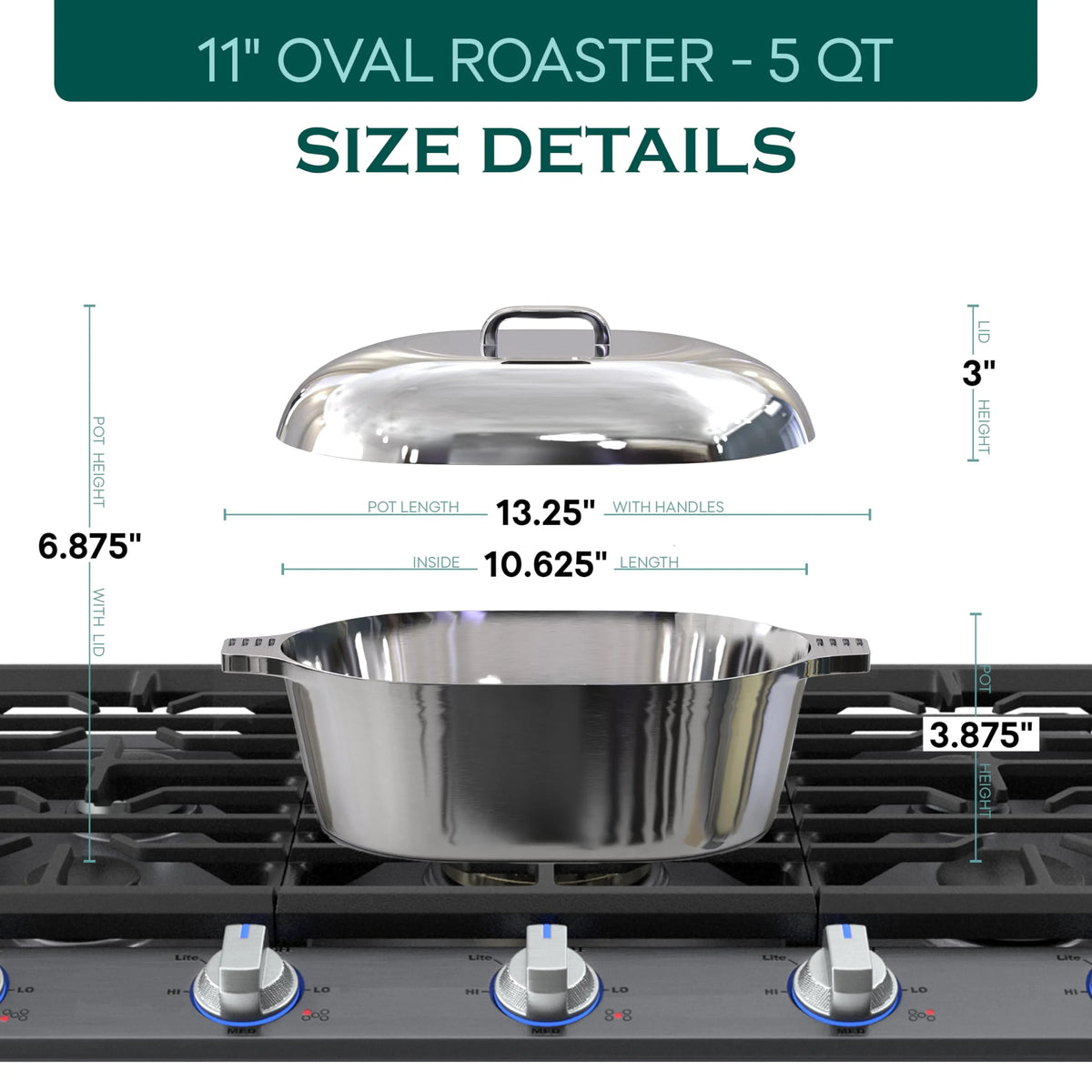MAGNAWARE 5qt Lightweight Cast Aluminum Oval Dutch Oven, Silver
