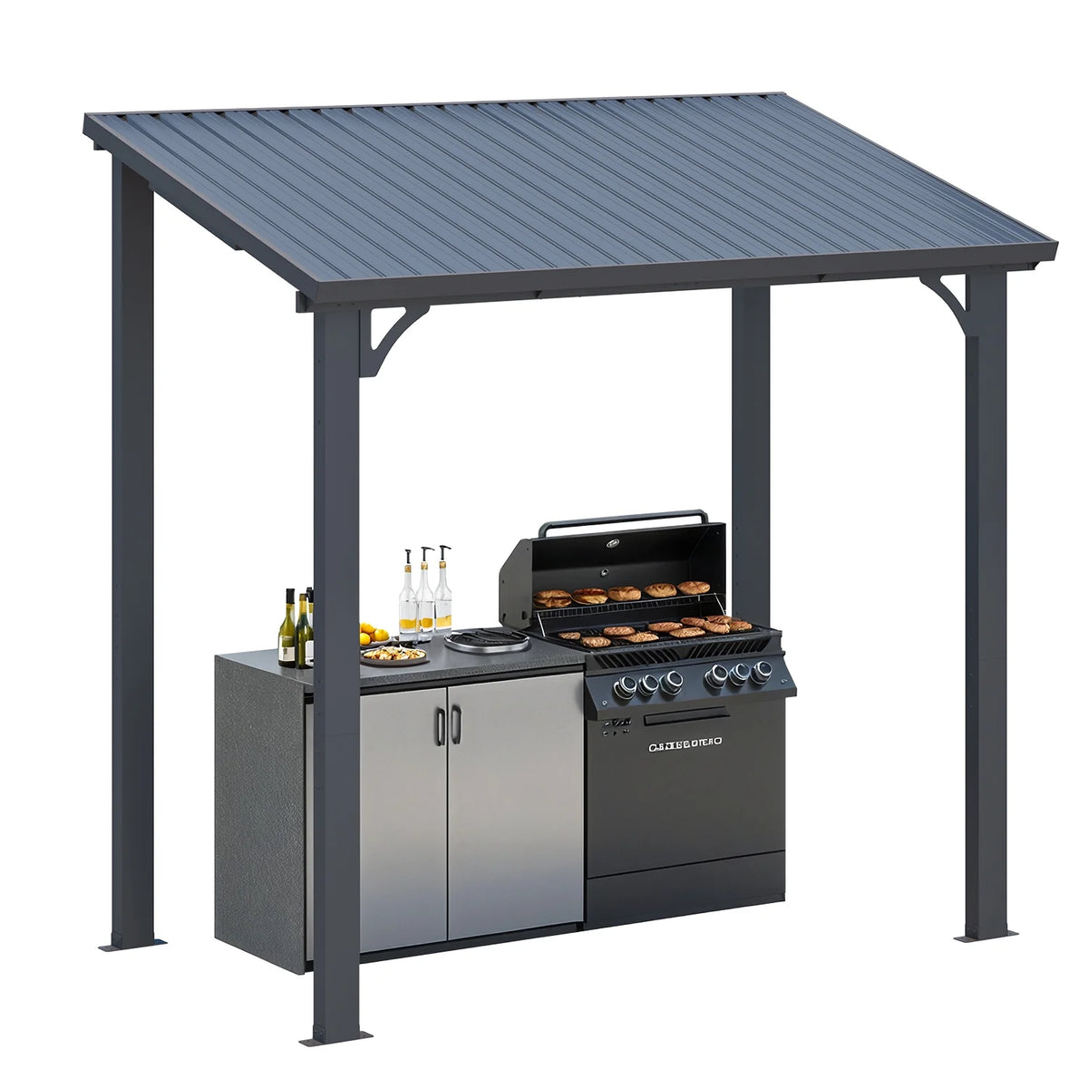 AECOJOY 10' x 12' Hardtop Gazebo, Heavy Duty Outdoor Gazebo with Galvanized Steel Sloping Roof, All Weatherproof Metal Gazebo Featuring Vertical Stripes for Patio, Backyard, and Lawns