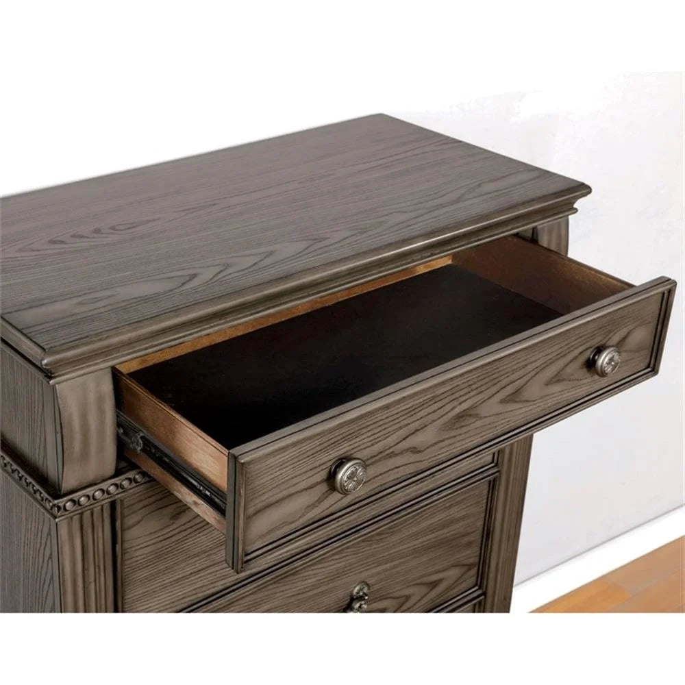 FOA Charo 6pc Gray Wood Bedroom Set-King Nightstands