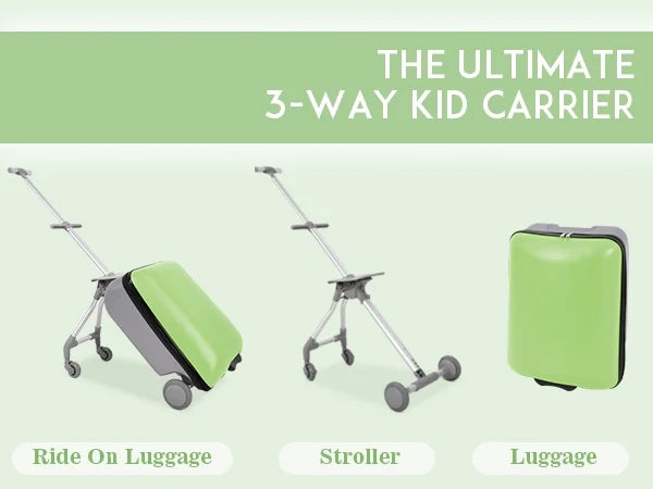 Fridtrip 20 Inch Hardside Carry on Luggage - 3-in-1 Kids Ride-on Suitcase with Spinner Wheels, Child Seat & Stroller Design, Lightweight Hard Shell Travel Luggage with Large Capacity for Family Trips