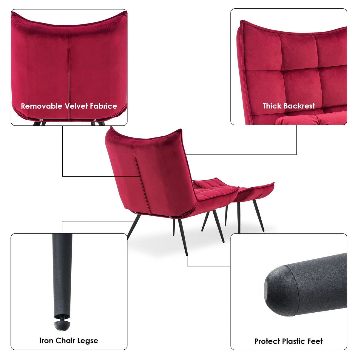 MCombo Accent Chair with Ottoman, Velvet Modern Chairs with Metal Legs for Living Room 4079 (Yellow)