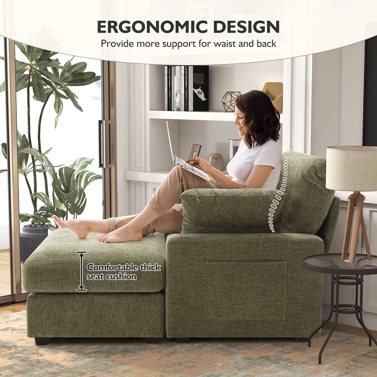 BedLuxury Oversized Accent Chair with Ottoman for Living Room,  Single Sleeper Sofa Armchair with 3 Pillows, Lounge Sofa Bed, Green