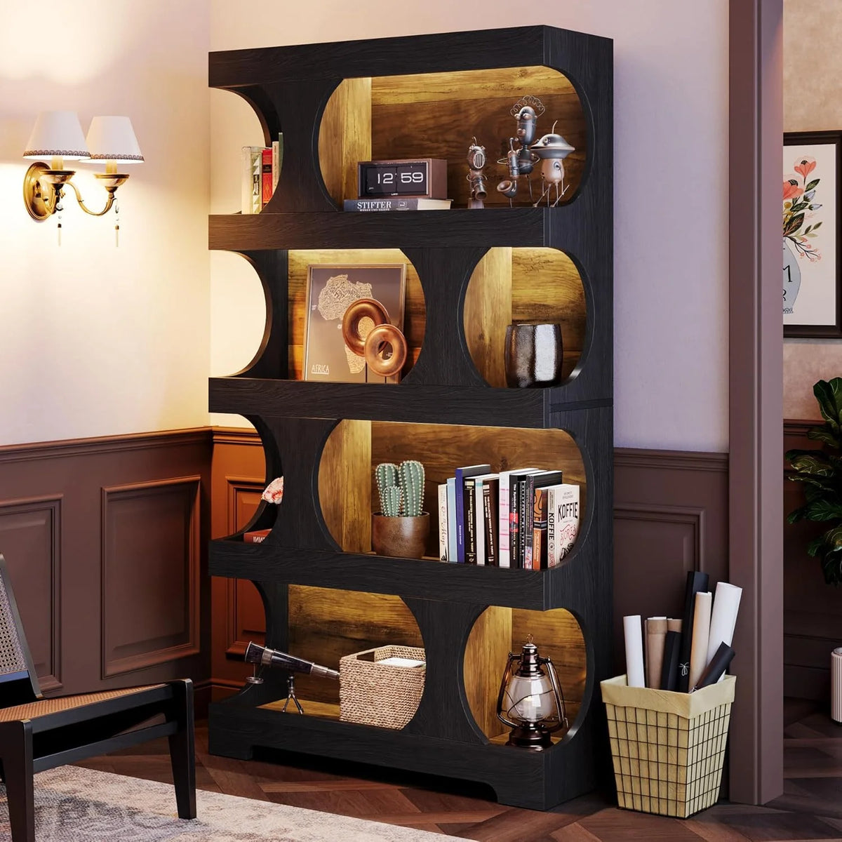 Tribesigns 71" Tall Bookcase, 4-Tier S-Shaped Bookshelf, Wood Decorative Storage Shelving, Modern Freestanding Display Shelves