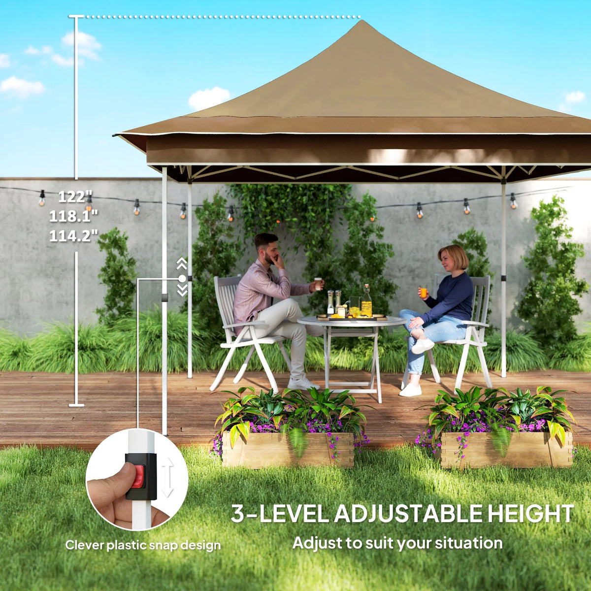 Outsunny 12 x 12 ft. Pop Up Canopy Tent with Mesh Netting, Height Adjustable, UPF50+ Instant Sun Shelter, Beige