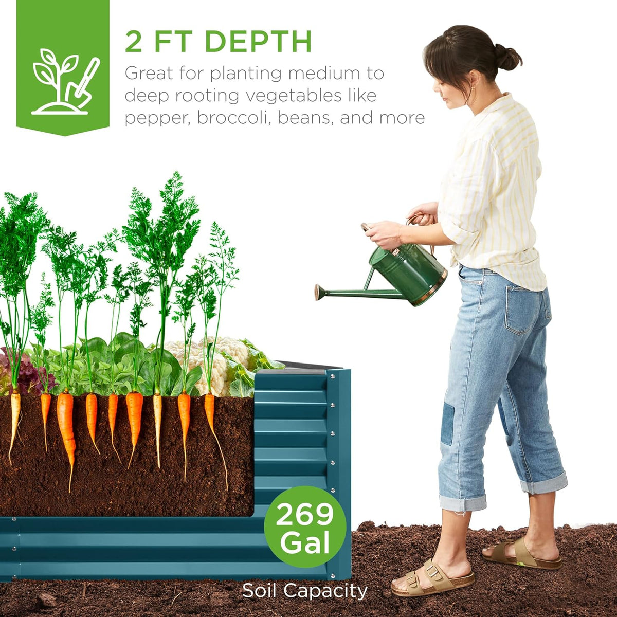 Gloaa 6x3x2ft Outdoor Metal Raised Garden Bed, Deep Root Box Planter for Vegetables, Flowers, Herbs, and Succulents w/ 269 Gallon Capacity Sage Green