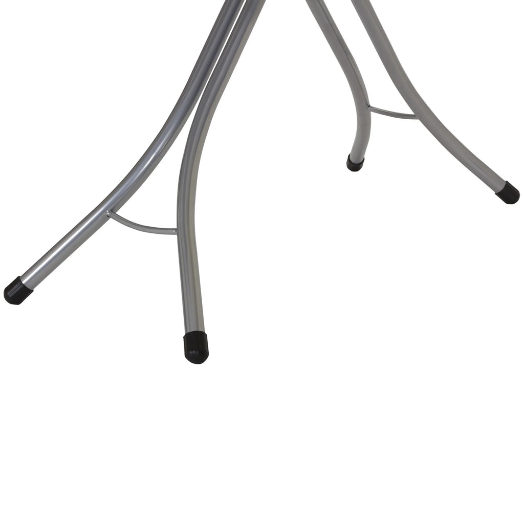 Household Essentials Wide Mega Ironing Board 4-Leg, Steel Top Pressing Station, Heat-Resistant Fiber Pad and Cotton Cover, Includes Sleeve Board and Iron Rest with Hanger Bar, Silver Frame
