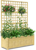 Slsy 63" Screen Raised Garden Bed, Wooden Planter Box with Hanging Roof & Drainage Holes, Indoor Outdoor Elevated Planter for Vine, Climbing Plants, Flowers, Patio & Garden