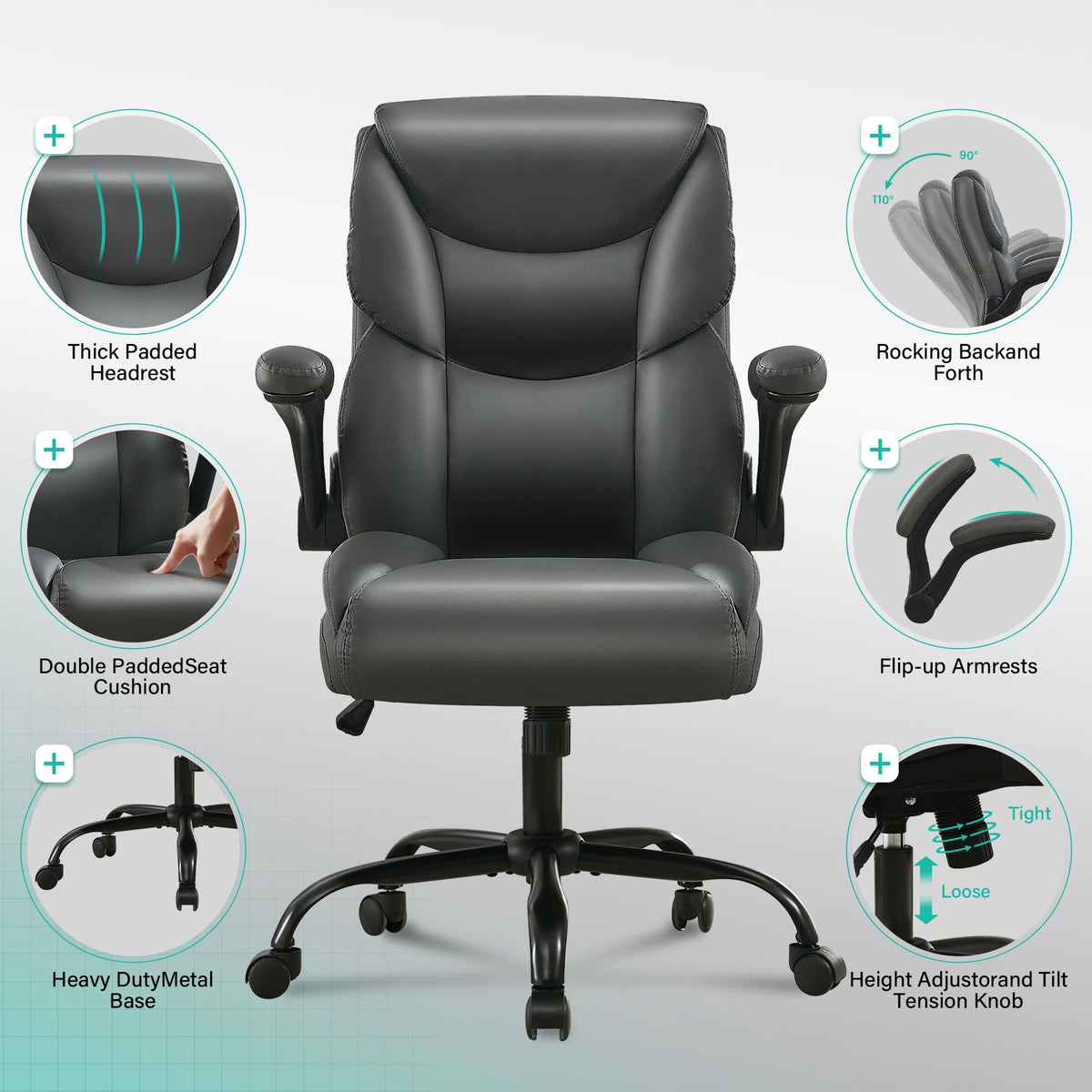 JONPONY Big and Tall Office Chair Wide Seat Ergonomic Computer Desk Chair High Back Executive Leather Chair Adjustable Task Chair Lumbar Back Support 8 Hours Heavy Duty Design,Black