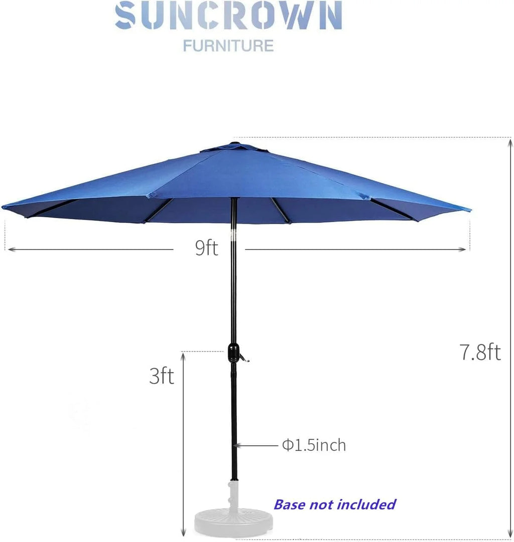 SUNCROWN 5-Piece Outdoor Wrought Iron Chairs and Table Patio Dining Furniture Set - 4 Stackable Metal Chairs, 1 Steel Slat Bistro Table and 1 Sky Blue 9Ft Patio Umbrella for Garden Backyard Deck