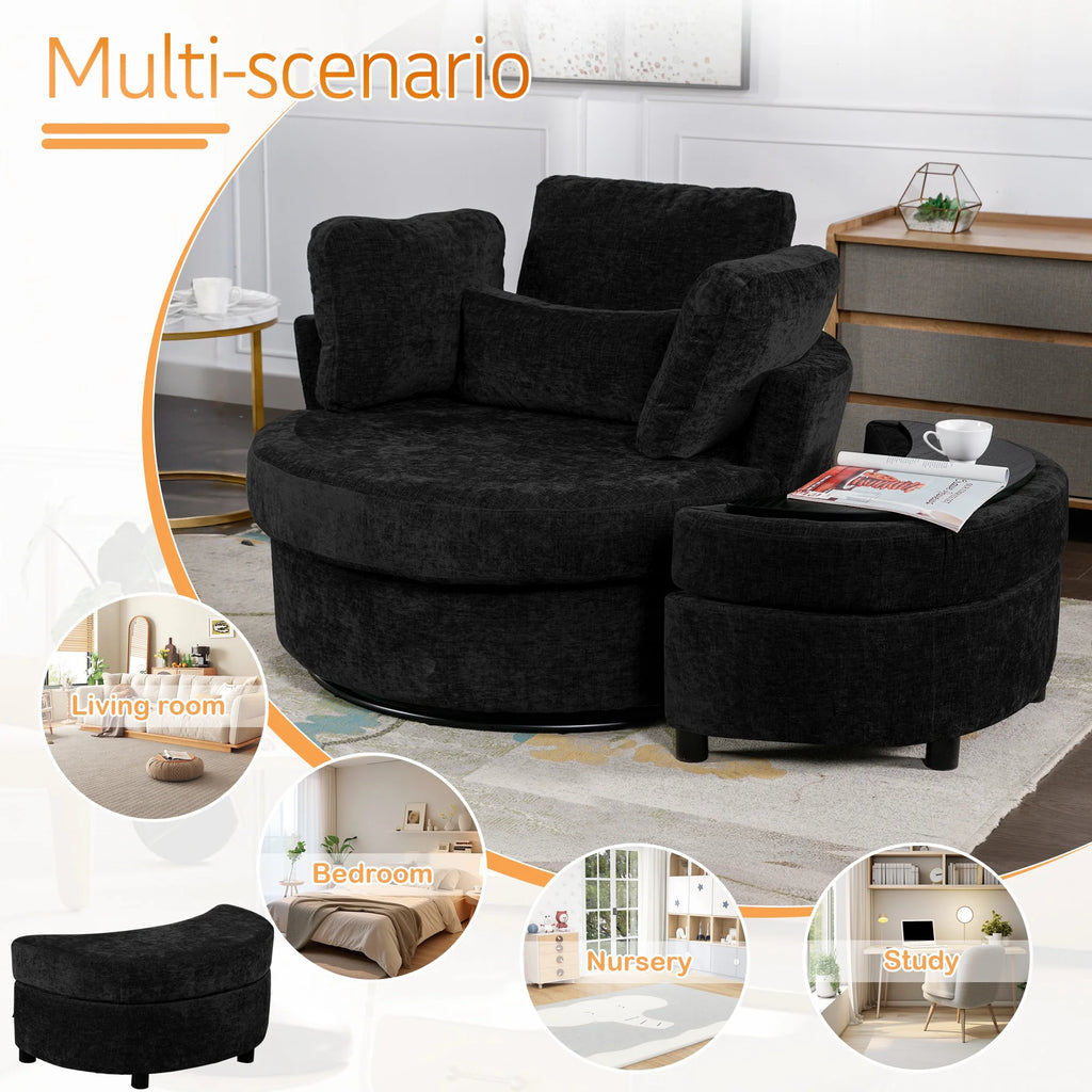 Muumblus Teddy Swivel Accent Barrel Chair, Modern Oversize Sherpa Comfy Round Reading Armchair for Living Room, Ivory