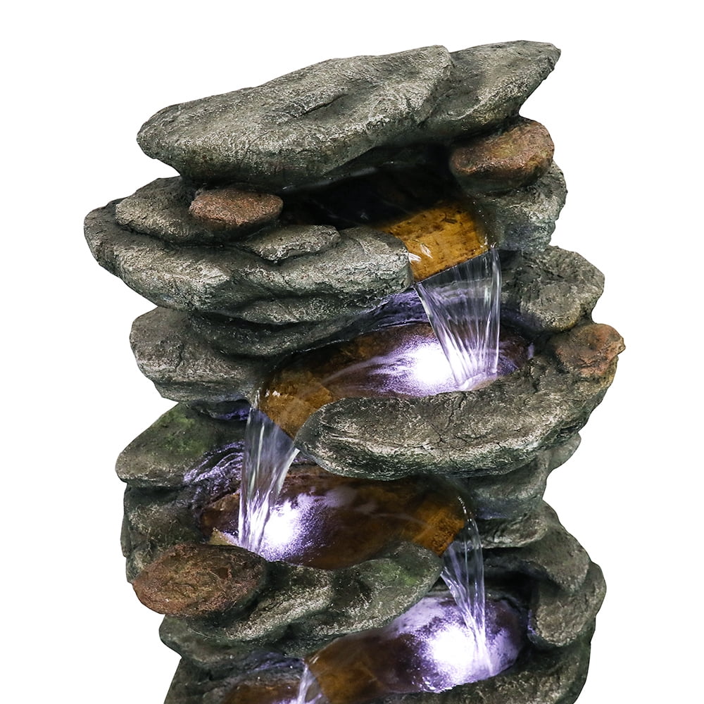 Willwolf Outdoor Water Fountain with LED Lights, 6-Tiered Electric Resin Waterfall for Garden Patio Lawn Yard and Porch
