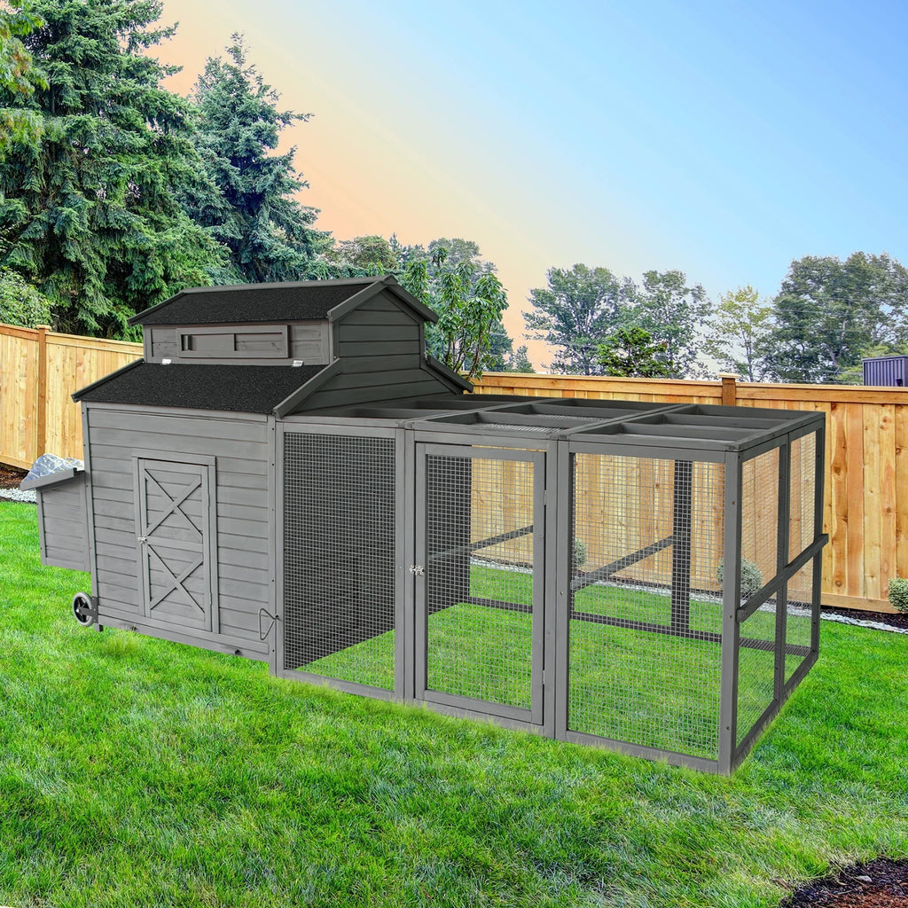 Chicken Coop for 6-10 Chickens, 112" Extal Large Chicken Coops, with Chicken Run & Nesting Box & Secure Enclosure, Outdoor Wooden Hen House Hutch for Rabbit, Poultry Pet, Duck